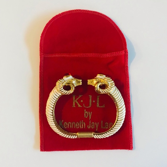 Kenneth Jay Lane enameled Ram Head spring-style Bangle Bracelet - Picture 8 of 8